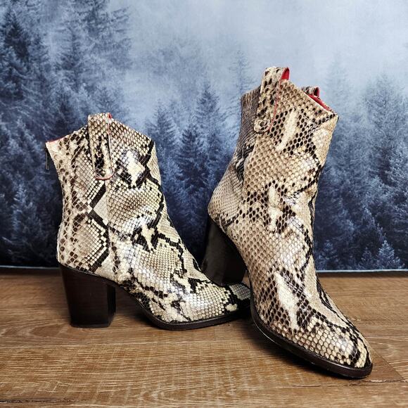 Alcala's Natural Python Pete Snakeskin Ankle Heeled Boots | Womens 9.5 - Picture 1 of 10